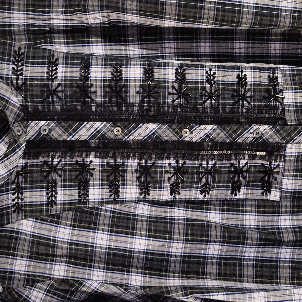 J Crew multicolored long sleeve button down blouse with beading on front XL - Picture 2 of 8
